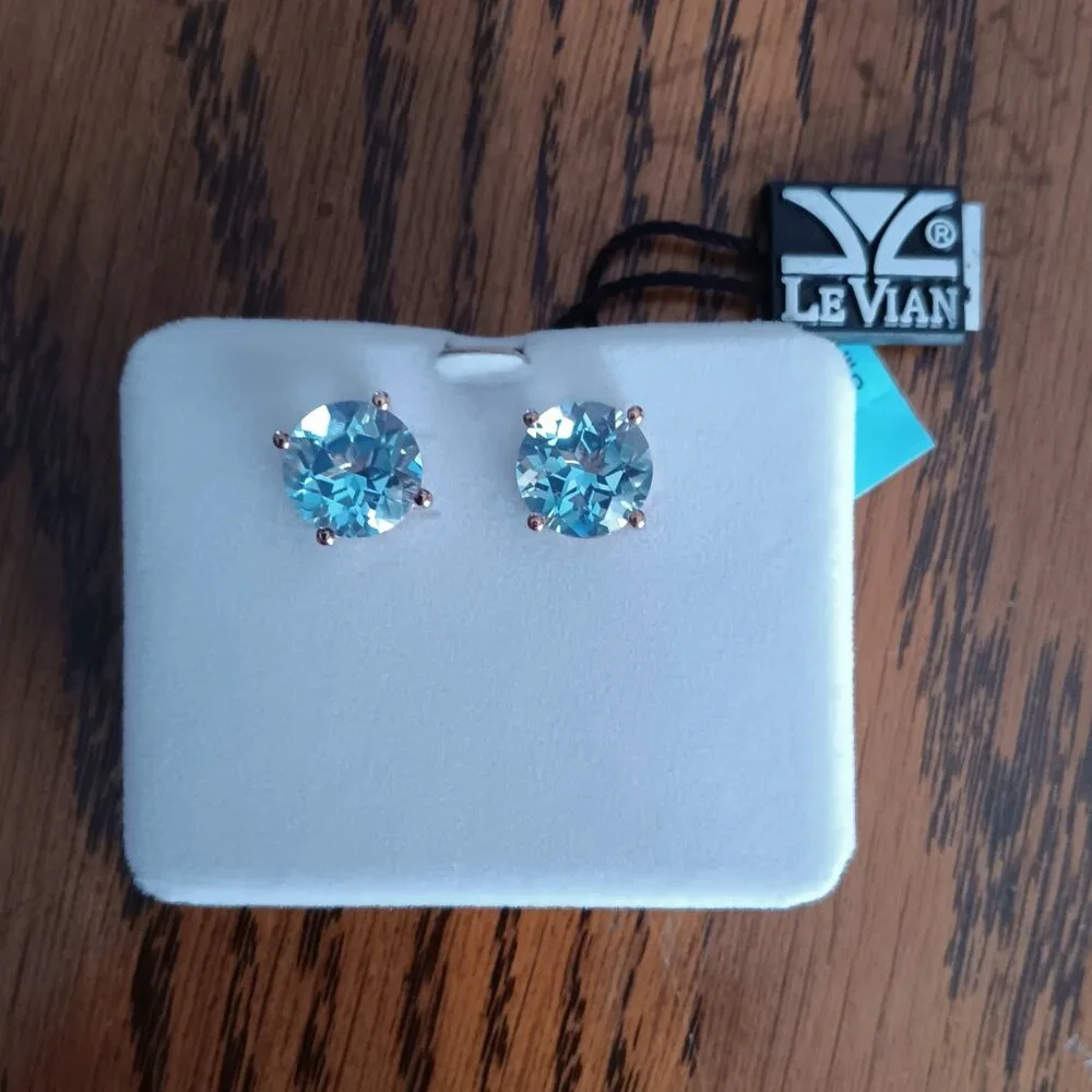 New Levian 7.38 ct. tw. Ocean Blue Topaz™ in 14K Strawberry Gold Plated earrings - Picture 3 of 6